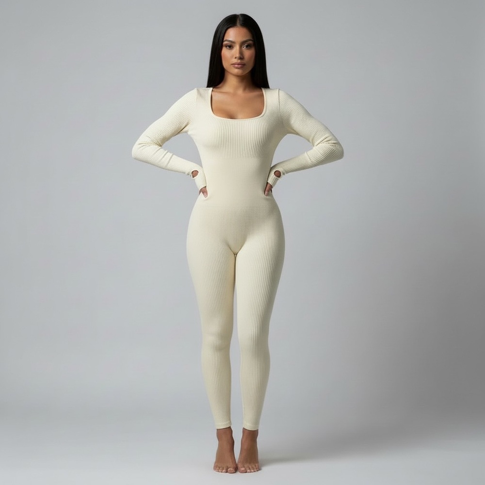 NWOT Cream Ribbed Long Sleeve Bodysuit